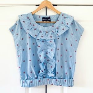 Boutique Moschino Blouse Ruffle Shirt Seashell Blue Stripe Top Cotton Size 4
